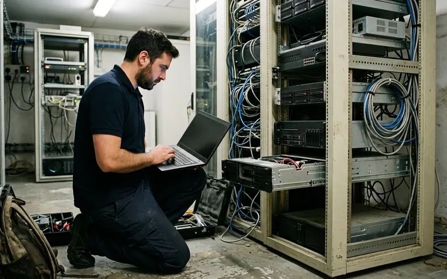 Techniker migriert Daten von einem alten Server nach Microsoft 365