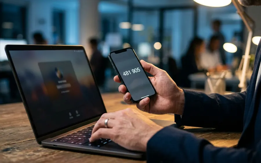 Mitarbeiter bestätigt eine Anmeldung per Zwei-Faktor-Code auf dem Smartphone